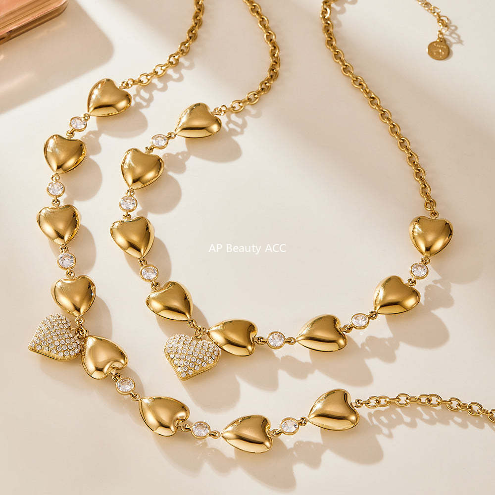D관 - 풀큐빅 하트 디자인 스테인리스 18K 도금 목걸이 [P1344] 25.11-3