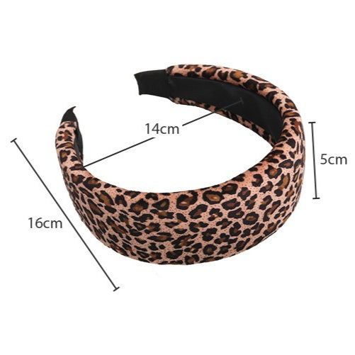 E관 - 스웨이드 호피무늬 패턴 와이드 스펀지 머리띠 [27582] 25.10-3