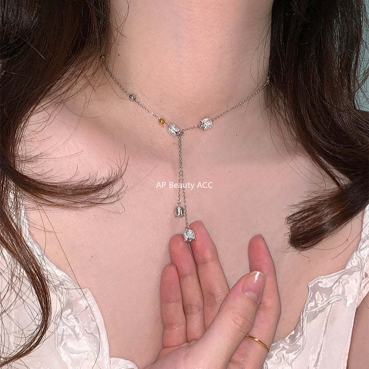 A관 - 꽃봉오리 플라워 모양 큐빅 목걸이 [XL-1220] 25.12-1