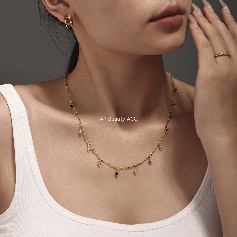 D관 - 핸드메이드 천연석 작은 비즈 초슬림 18K 도금 변색 방지 더블 레이어 목걸이 [P2087-P1694] 24.11-1