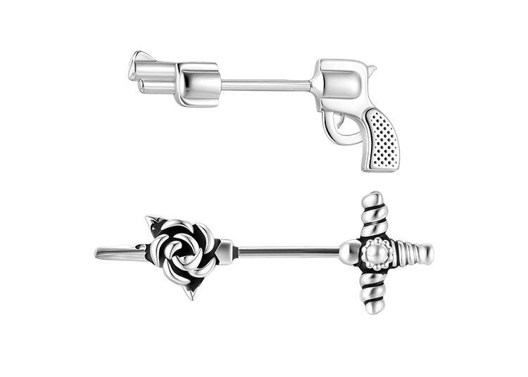 A관 - 925 은침 권총 장미 십자가 모양 피어싱 귀걸이 [EH-4190] 25.10-5