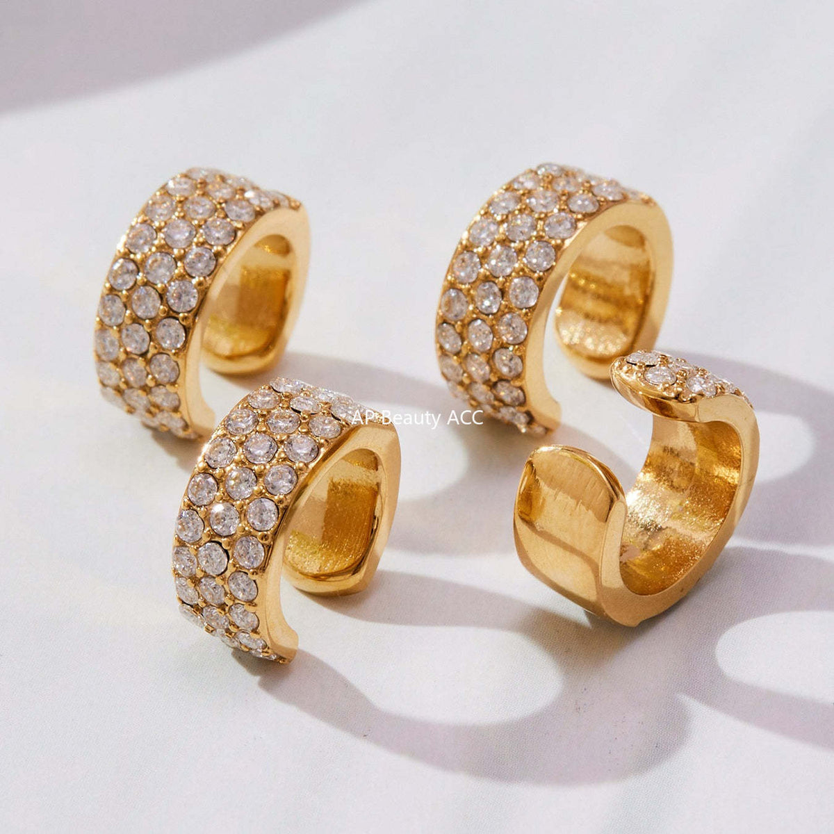 D관 - 스테인리스 18K 도금 풀큐빅 C자형 볼드 이어커프 귀걸이 [F983] 25.10-5