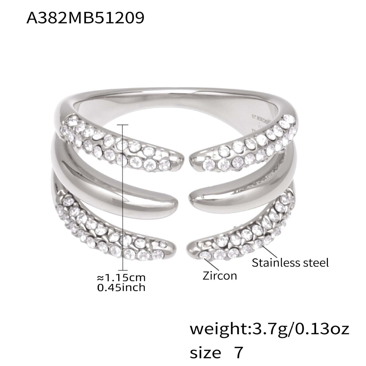 D관 - 스테인리스 스틸 18K 도금 미니 큐빅 오픈형 반지 [A382-A-A622-A674] 25.12-3