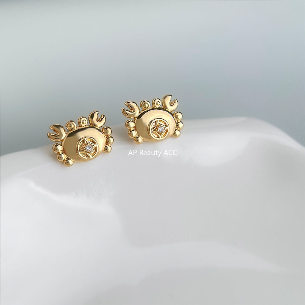 C관 - 925 은침 미니 큐빅 게 디자인 귀걸이 [6903] 25.10-3