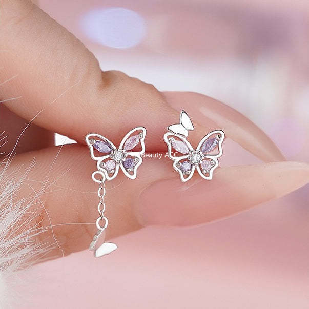 B관 - 999 실버 나비 태슬 플라워 큐빅 디자인 귀걸이 [YC3467E_1] 25.11-3