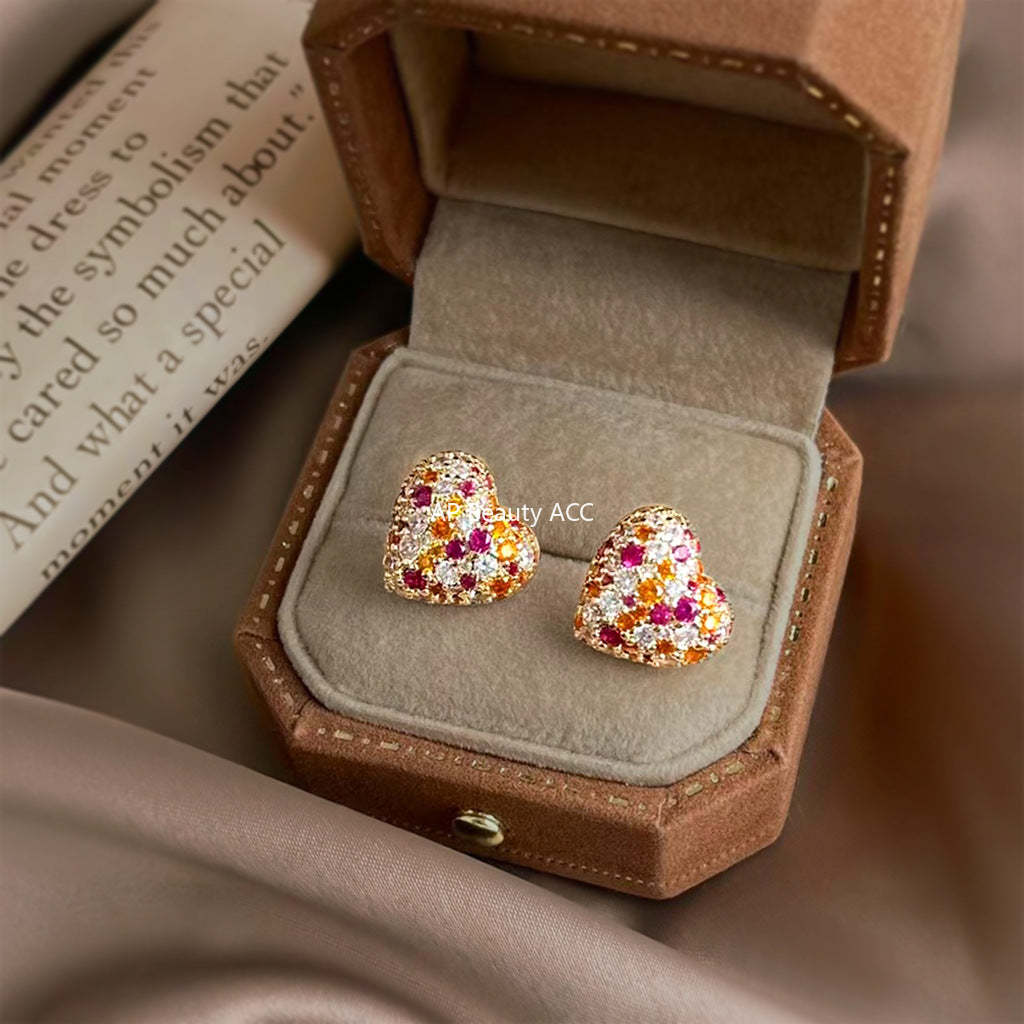 C관 - 컬러 큐빅 하트 모양 925 은침 귀걸이 [7180] 25.12-1
