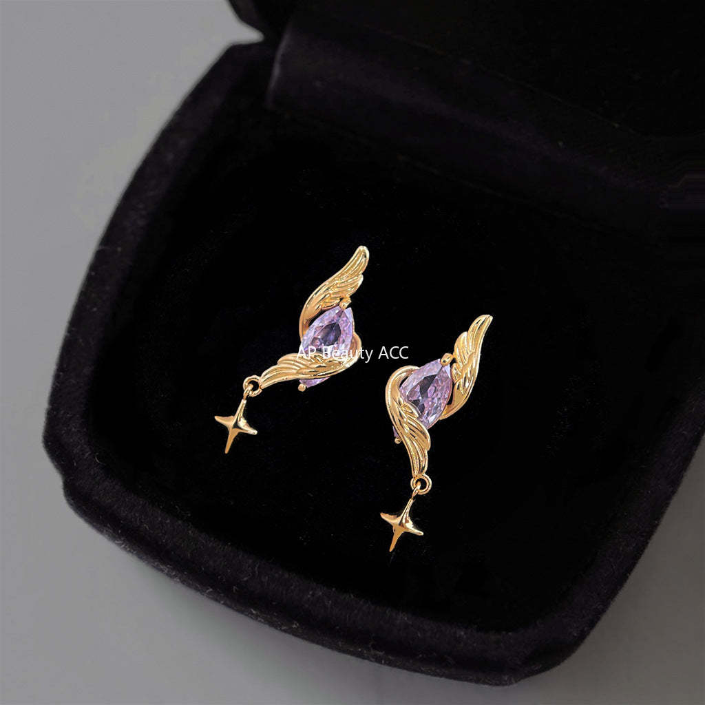 C관 - 925 은침 핸드메이드 큐빅 날개 별 디자인 귀걸이 [6918] 25.10-4