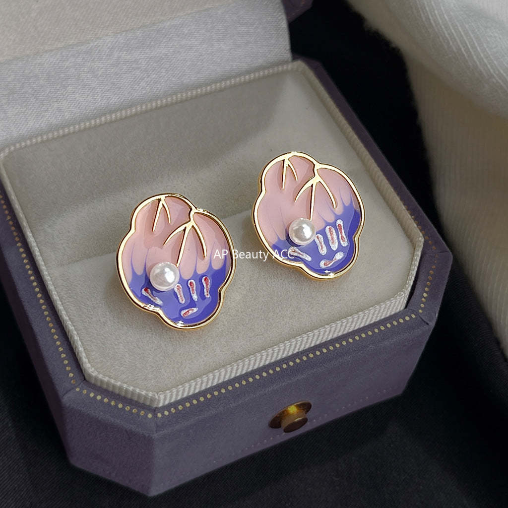 C관 - 진주 핸드페인팅 925 은침 귀걸이 [7162] 25.12-1