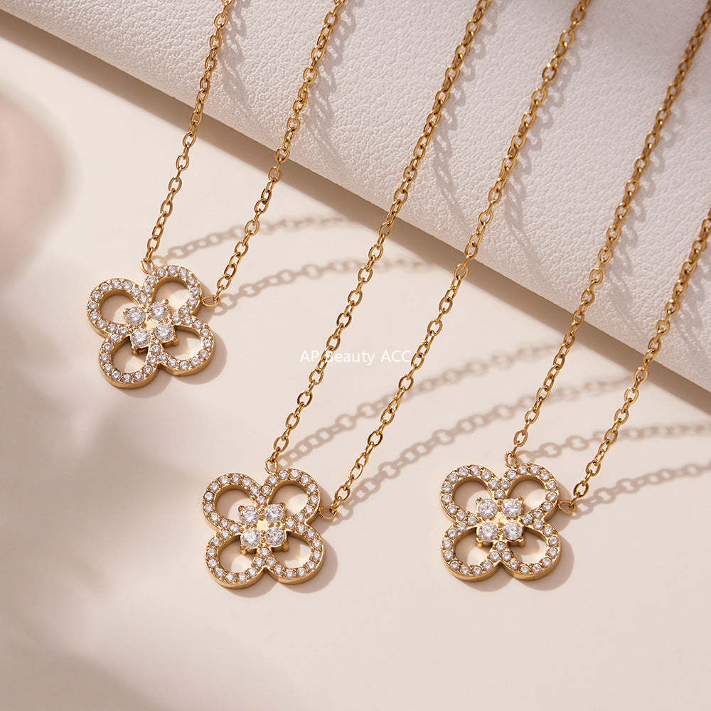 D관 - 네잎클로버 큐빅 18K 도금 스테인리스 목걸이 팔찌 [TXP474-TXE474] 25.11-3