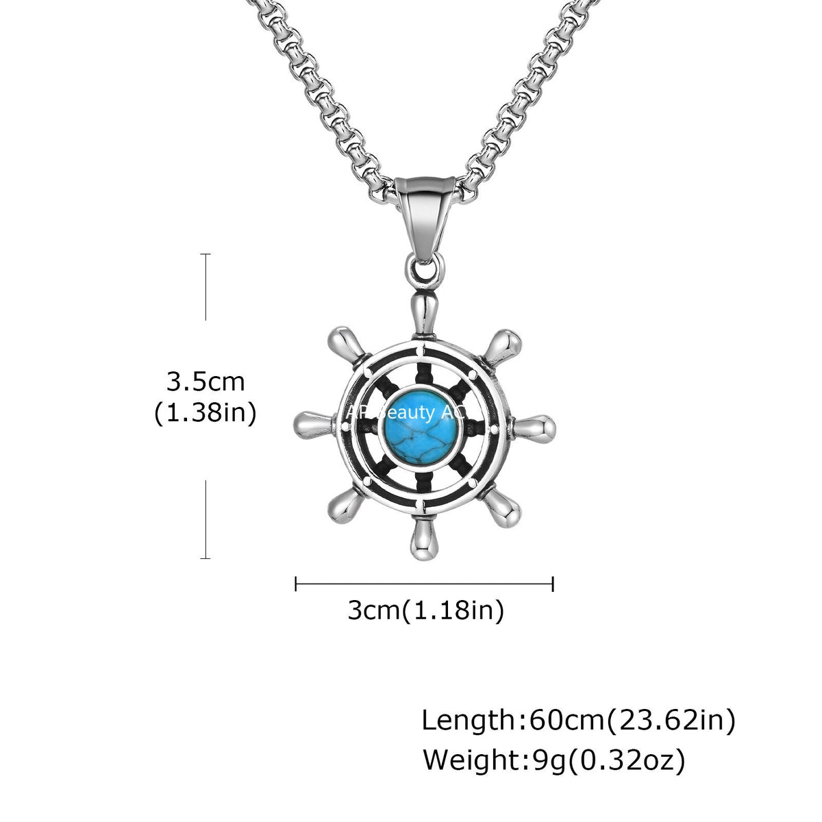 G관 - 스테인리스 터키석 조타기 모양 펜던트 목걸이 [PN-2234] 25.11-2