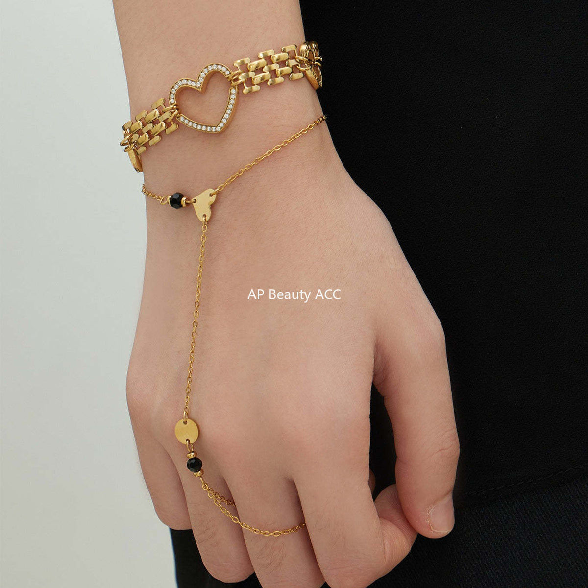 D관 - 스테인리스 스틸 18K 도금 하트 큐빅 천연석 팔찌 [E162-E169] 25.12-3