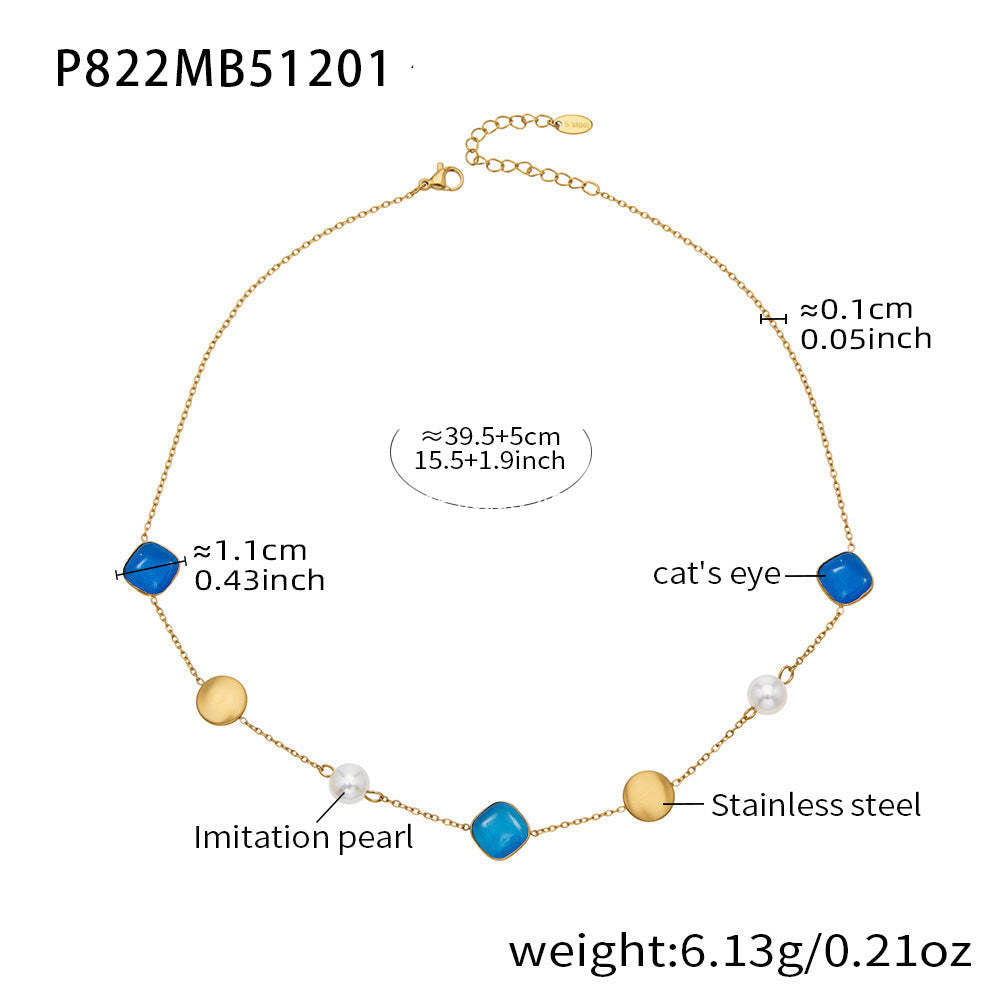 D관 - 묘안석 컬러 비즈 18K 도금 스테인리스 스틸 목걸이 [P822] 25.12-2