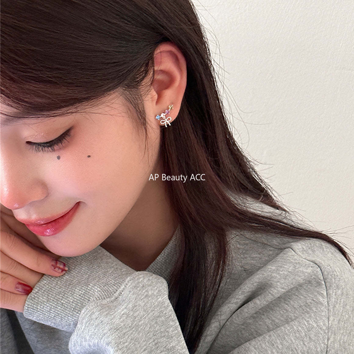 A관 - 925 은침 리본 다채로운 큐빅 귀걸이 [EH-3295] 24.11-1