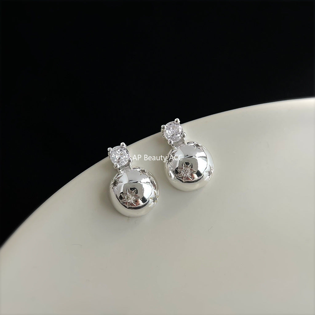C관 - 미니 별 큐빅 반원 모양 925 은침 귀걸이 [7056] 25.11-2