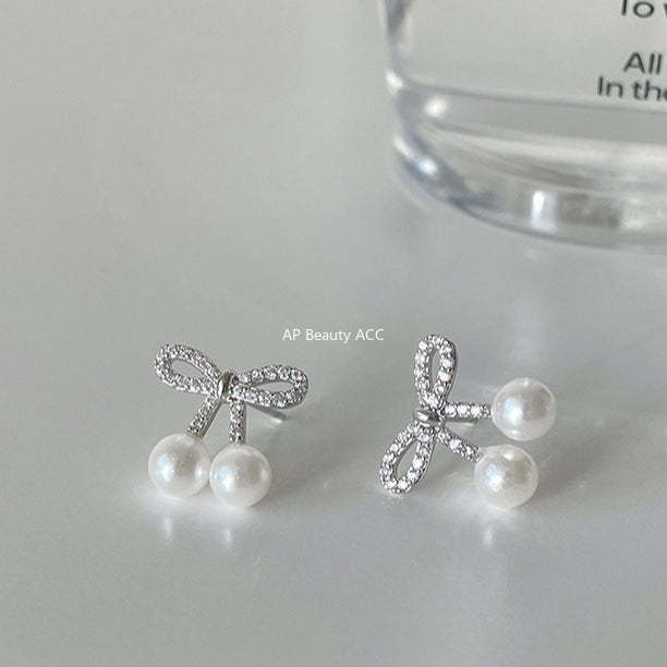 A관 - 큐빅 리본 진주 925 은침 귀걸이 [EH-4279] 25.12-2