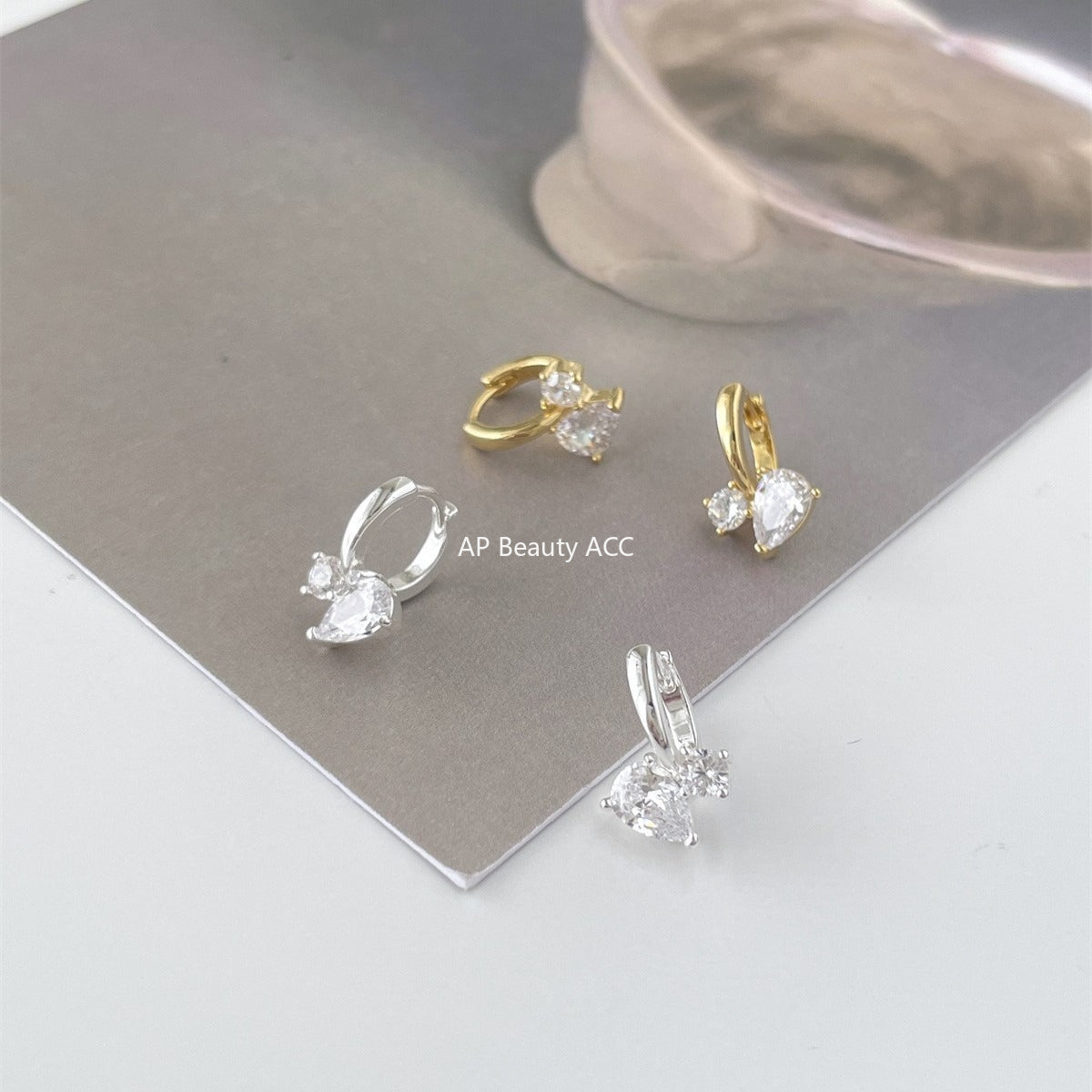 A관 - 925 은침 물방울 큐빅 링 귀걸이 [EH-4001] 25.10-1