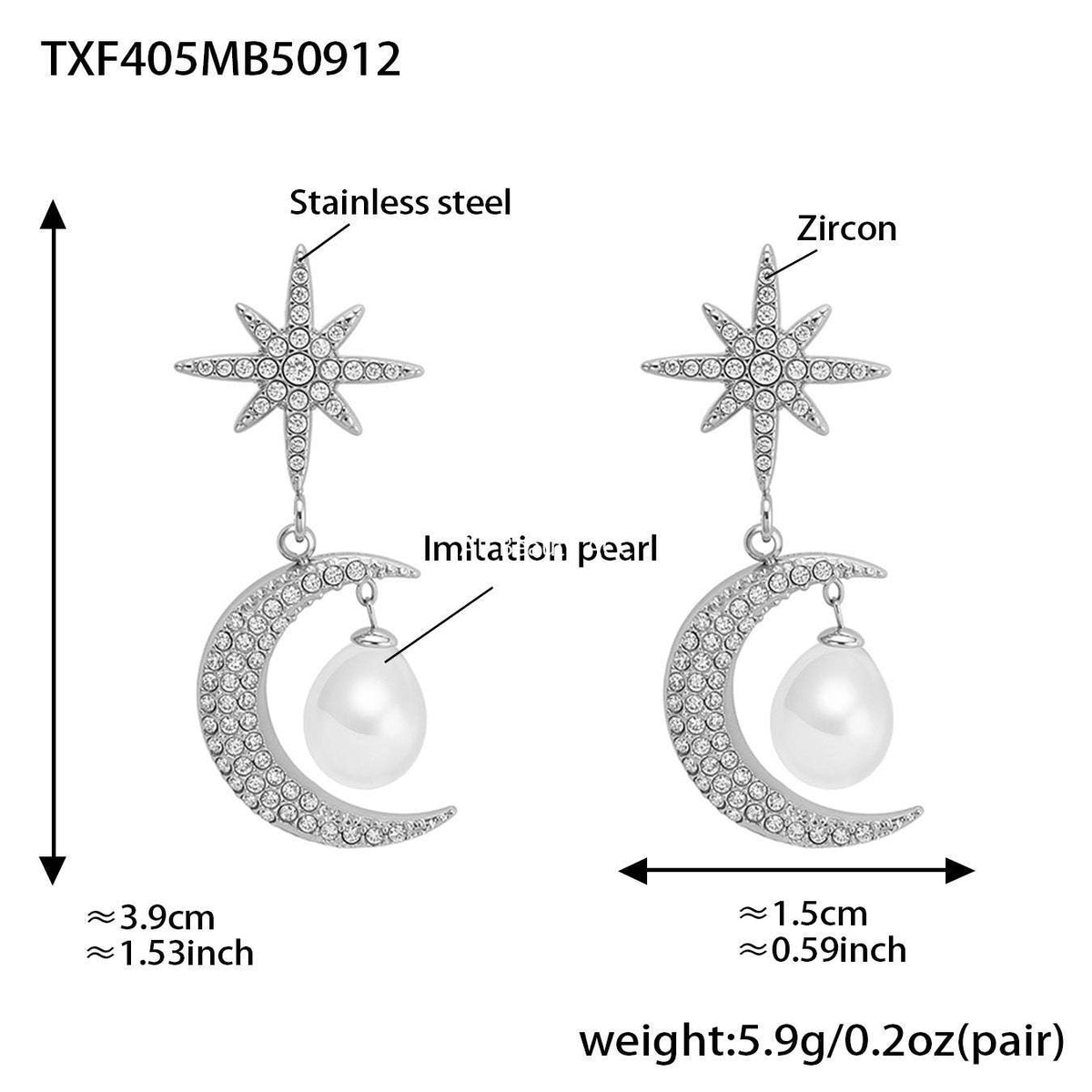 D관 - 풀큐빅 별 달 펜던트 스테인리스 스틸 목걸이 귀걸이 [TXP405-TXF405] 25.09-3