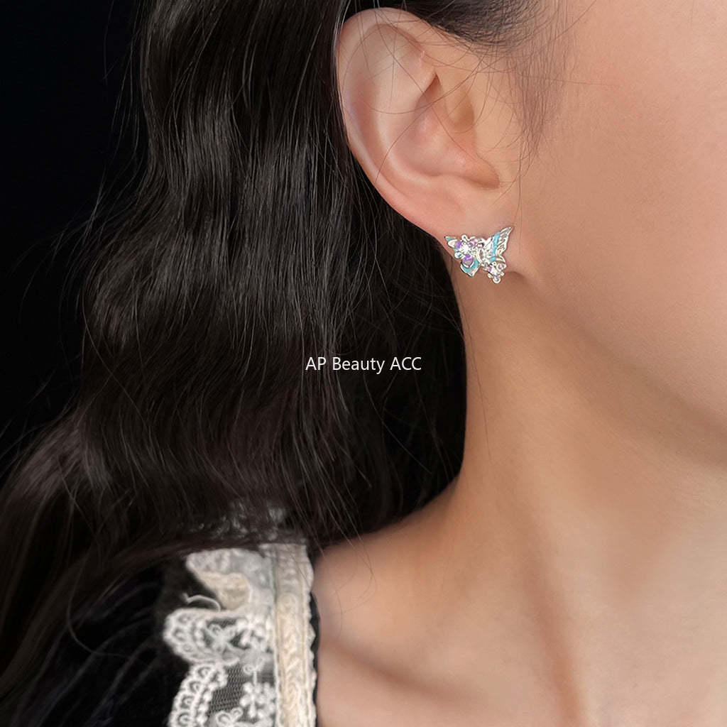 C관 - 나비 에나멜 글레이징 큐빅 925 실버 귀걸이 [5768] 25.03-4