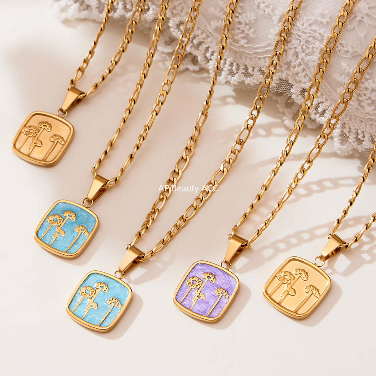 D관 - 18K 도금 스테인리스 스틸 큐빅 자물쇠 스퀘어 펜던트 목걸이 [P1322] 25.10-4