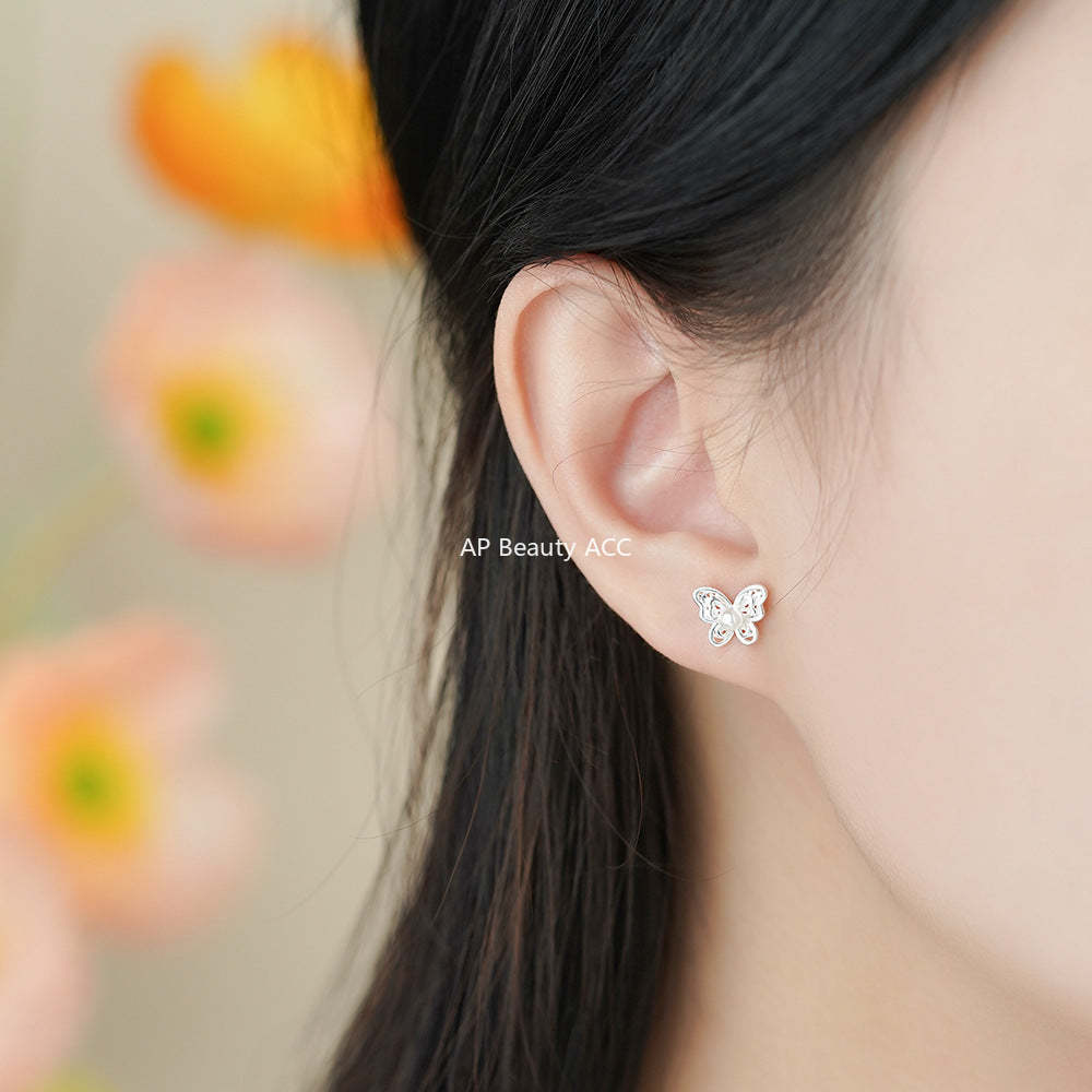 B관 - 999 실버 나비 디자인 진주 피어싱 귀걸이 [YC6253E_1] 25.12-1