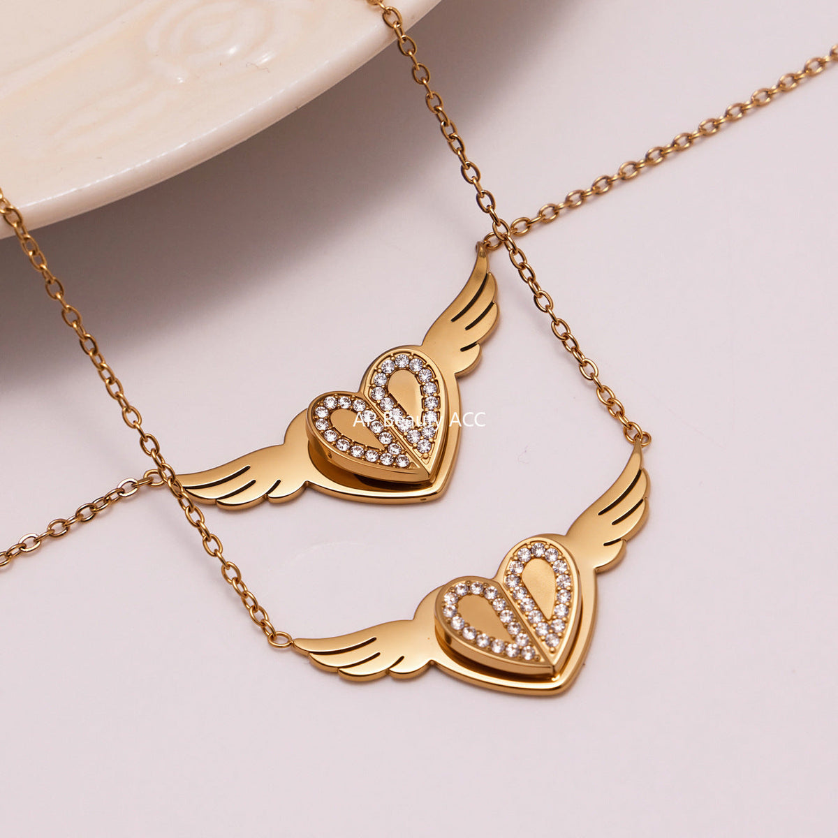 D관 - 스테인리스 스틸 큐빅 하트 엔젤 윙 펜던트 목걸이 [P1654] 25.10-3