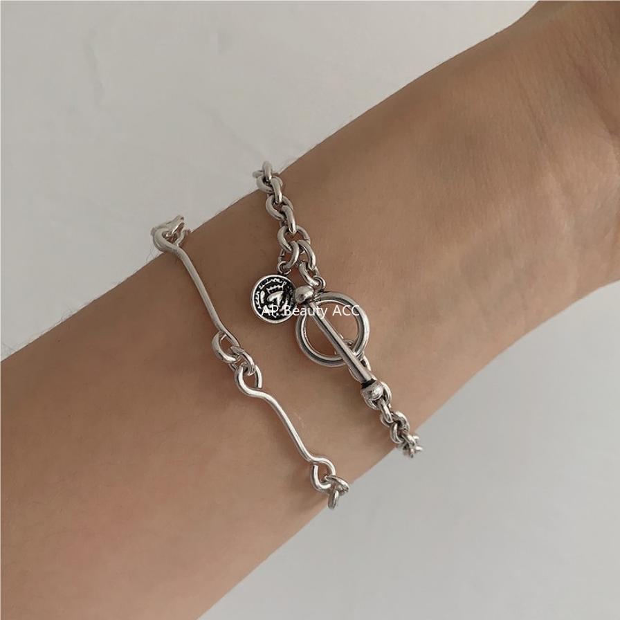 F관 - 925 실버 얇은 연결 라인 디자인 팔찌 [A335] 25.10-4