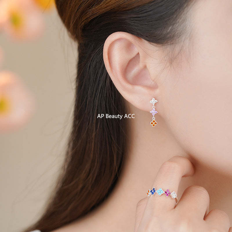 B관 - 925 실버 컬러 클로버 플라워 반지 귀걸이 [YC3164R_1 YC6343E_1] 25.11-2