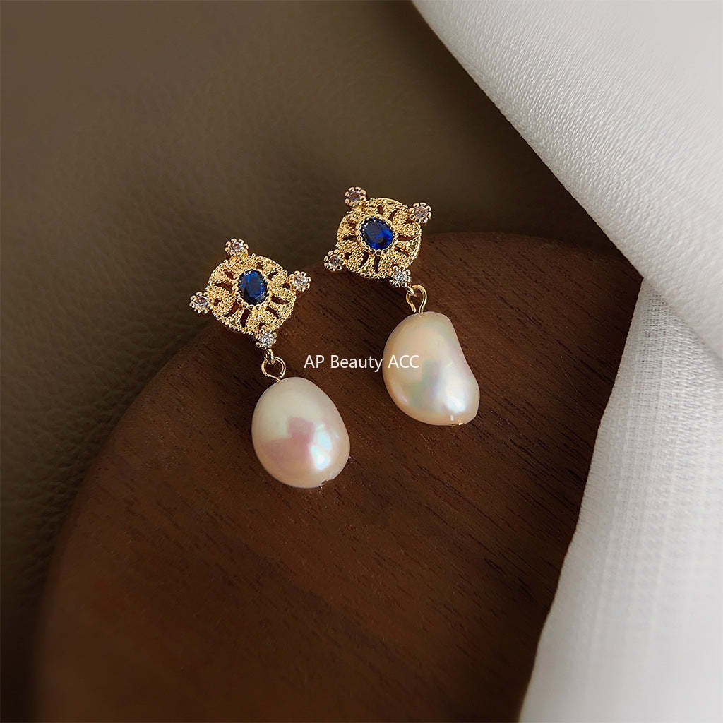 C관 - 14K 도금 바로크 형상 담수 진주 미니 큐빅 은침 귀걸이 프렌치 복고풍 귀걸이 [4052] 24.05-2