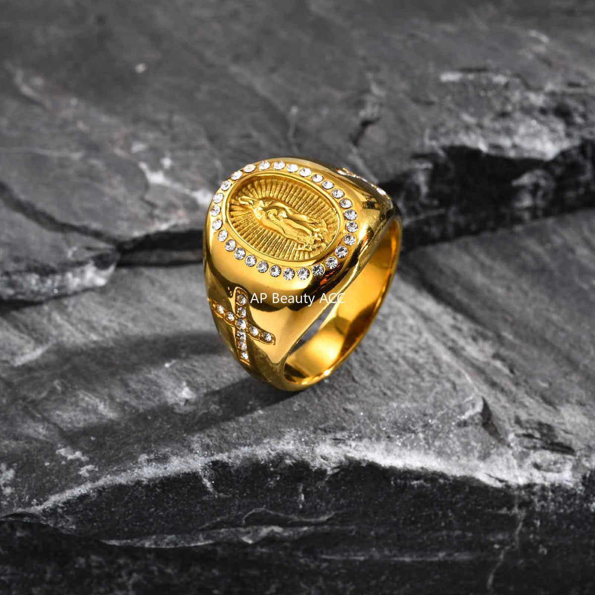 G관 - 스테인리스 성모 마리아 십자가 큐빅 볼드 반지 [RC-959] 25.11-1