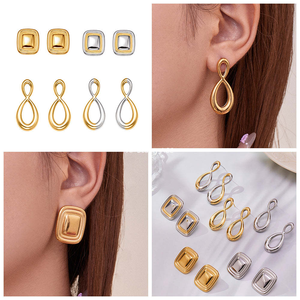 D관 - 스테인리스 18K 도금 8자형 스퀘어 모양 귀걸이 [F625-F626] 25.10-5