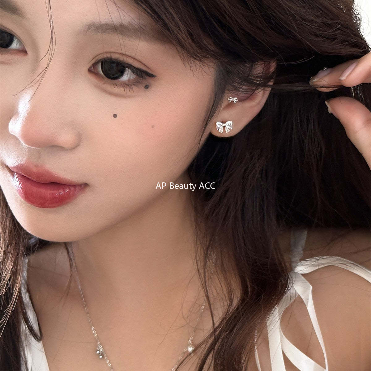A관 - 925 은침 하트 큐빅 리본 귀걸이 [EH-4037] 25.09-2