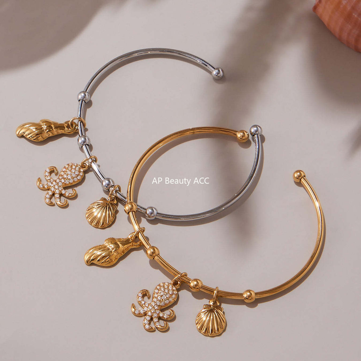 D관 - 스테인리스 스틸 큐빅 문어 소라 펜던트 팔찌 [Z496] 25.09-4