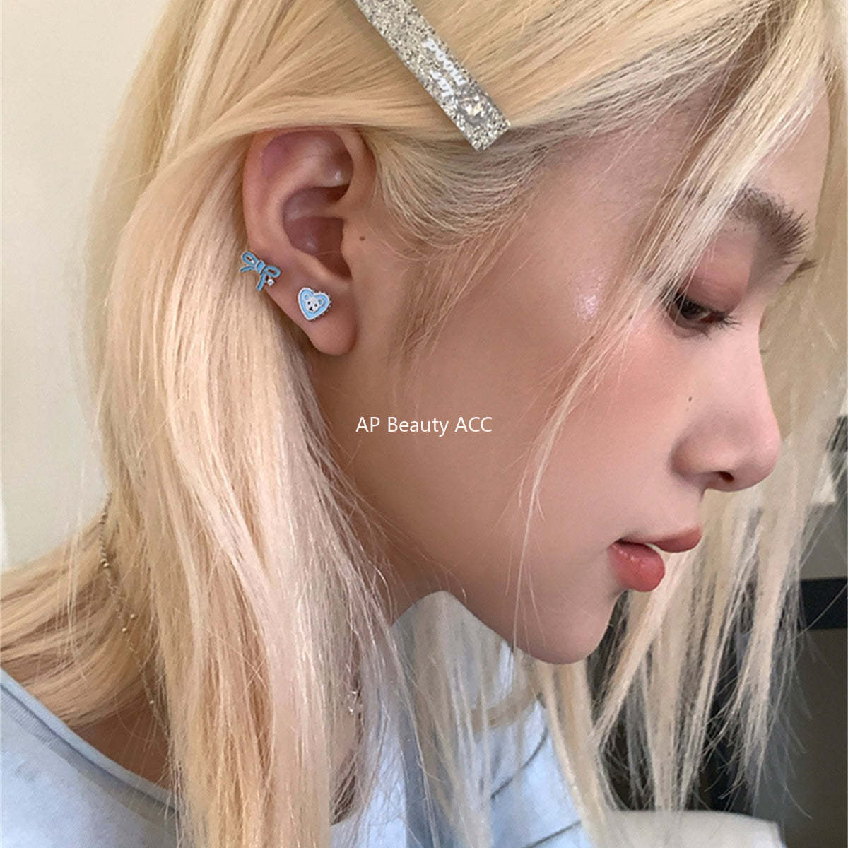 A관 - 리본 하트 곰 티타늄 스틸 피어싱 귀걸이 [EH-4191] 25.12-1