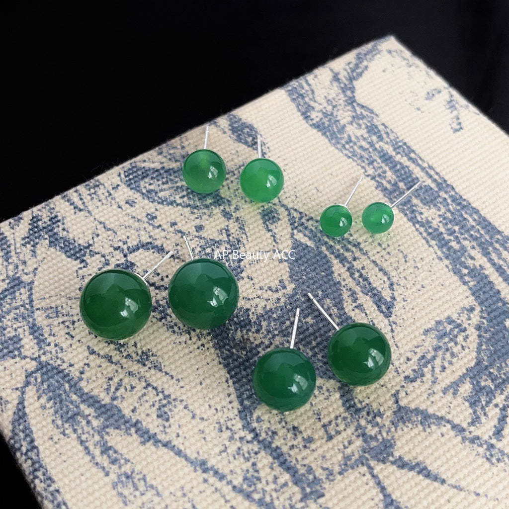 C관 - 그린 마노 천연석 복고풍 은침 귀걸이 고급스러운 귀걸이 [3837-3840] 24.04-3