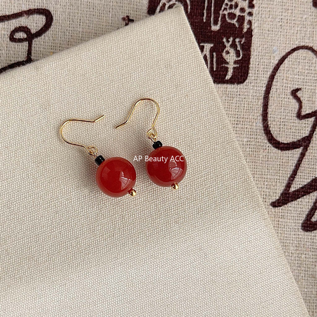 C관 - 천연석 녹마노 복고풍 홍마노 핸드메이드 귀걸이 [3757-3758] 24.04-1