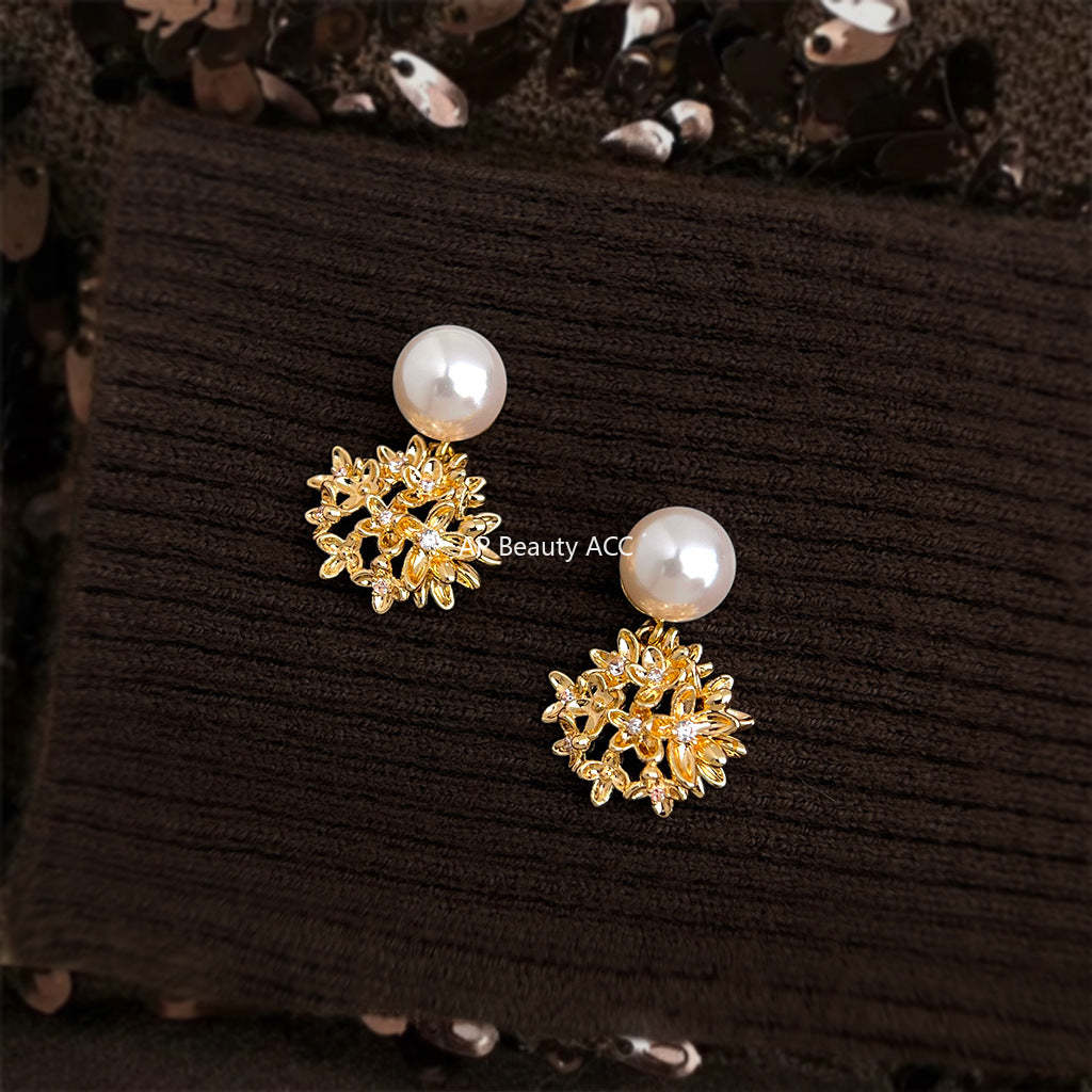 C관 - 플라워 큐빅 진주 925 은침 귀걸이 [7191] 25.12-2