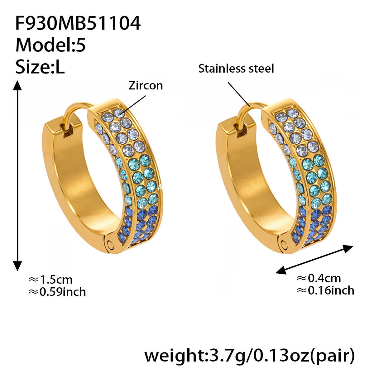 D관 - 스테인리스 컬러 큐빅 18K 도금 후프 링 귀걸이 [F930] 25.11-2