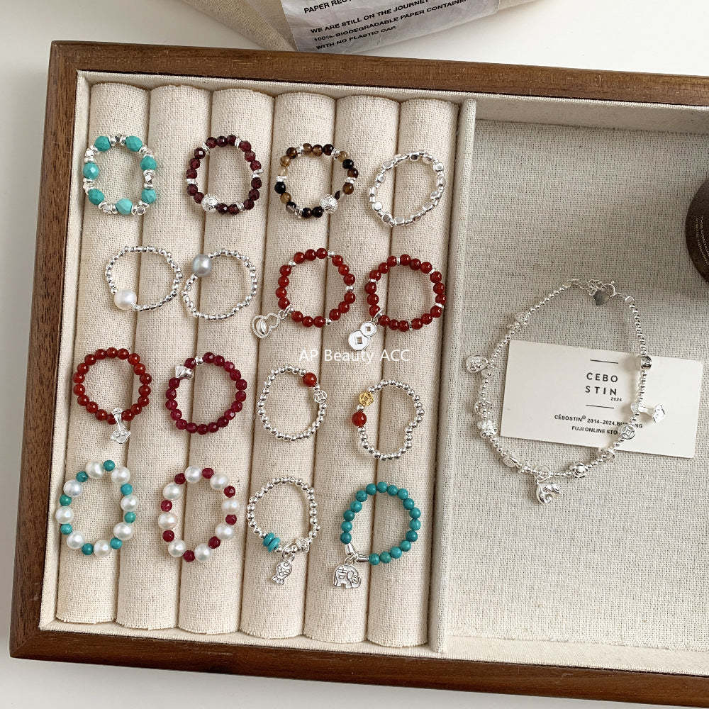 A관 - 아게이트 칼세도니 담수진주 비즈 925실버 반지 [RA] 25.11-4