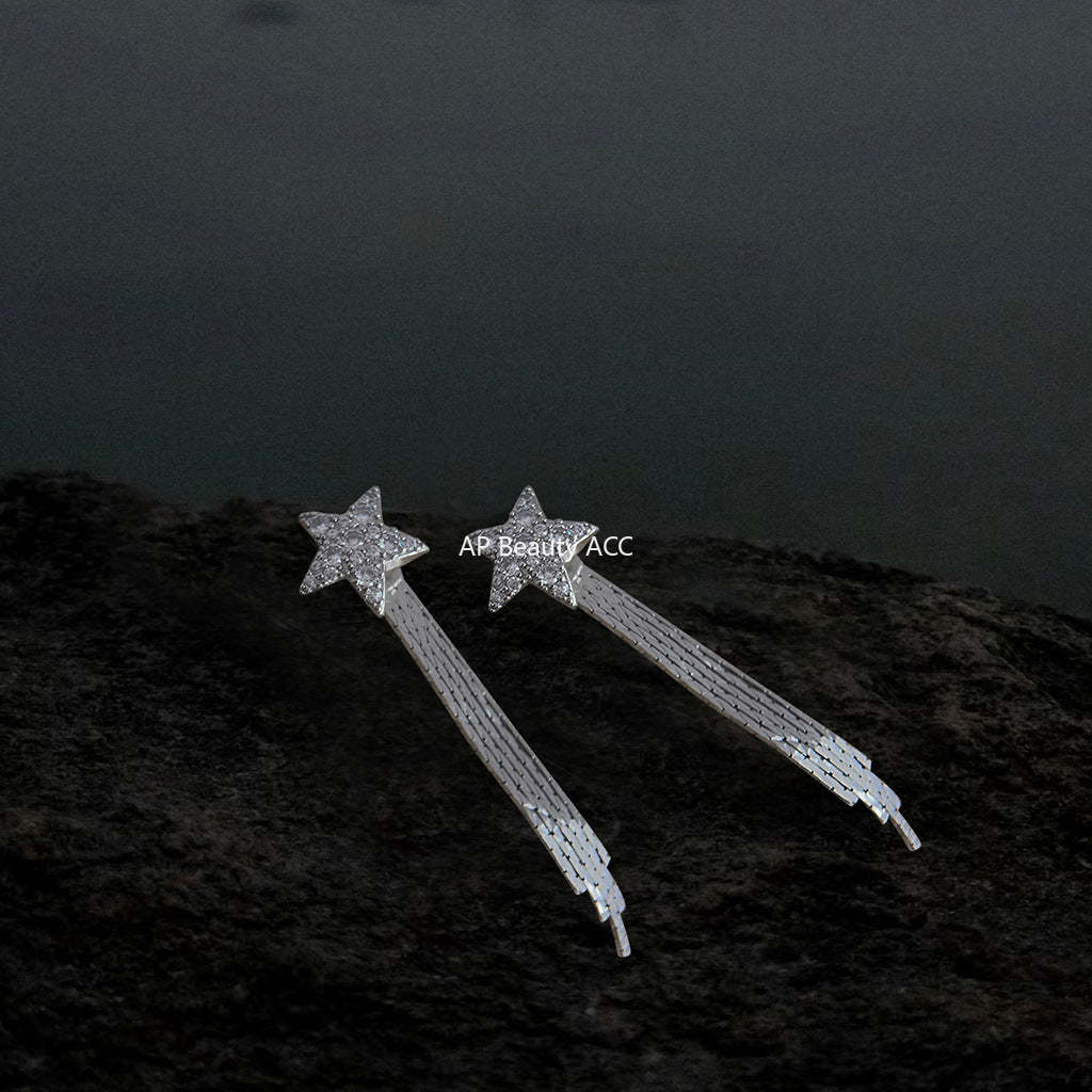 C관 - 미니 큐빅 오각별 긴 백금 도금 은침 귀걸이 [3918] 24.05-3