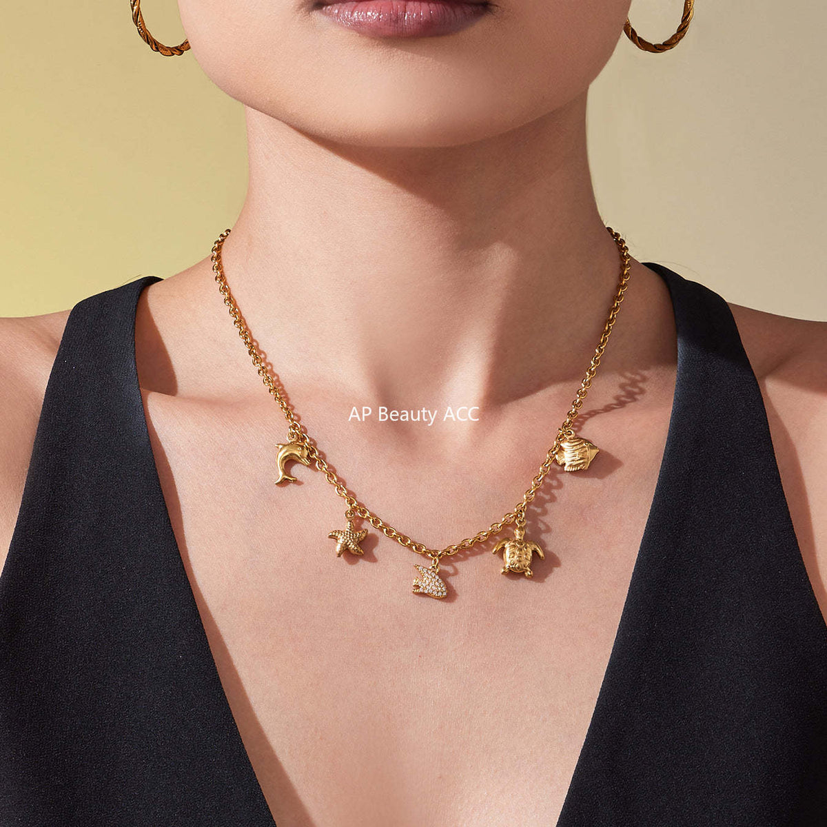 D관 - 18K 도금 스테인리스 스틸 해양생물 큐빅 펜던트 목걸이 팔찌 [TXP445] 25.10-4