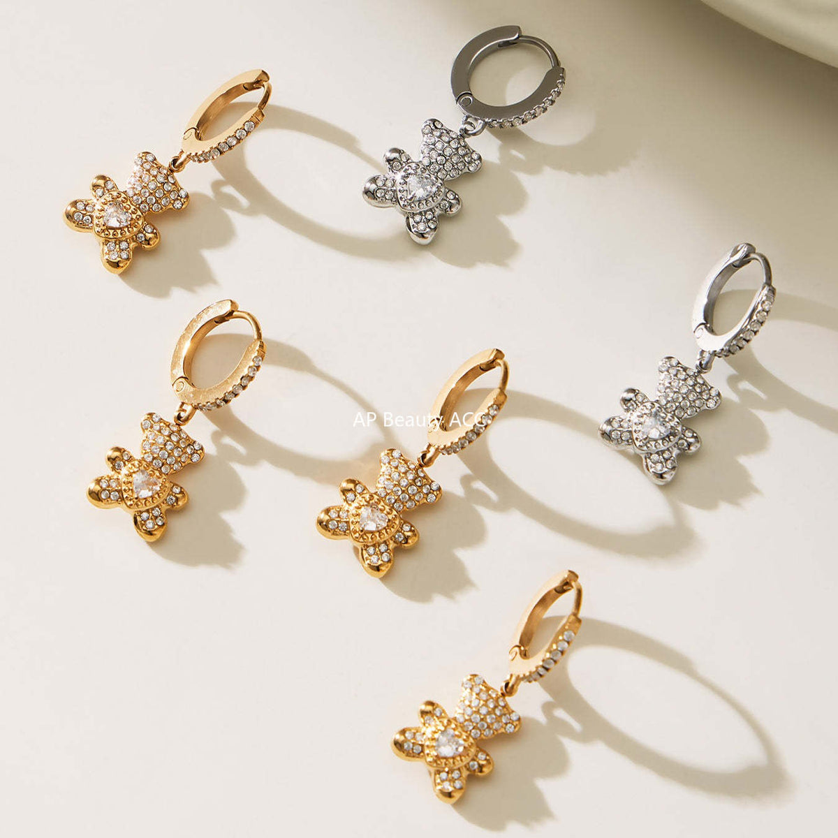 D관 - 스테인리스 스틸 곰 리본 하트 풀큐빅 펜던트 목걸이 팔찌 귀걸이 [TXP500] 25.11-4