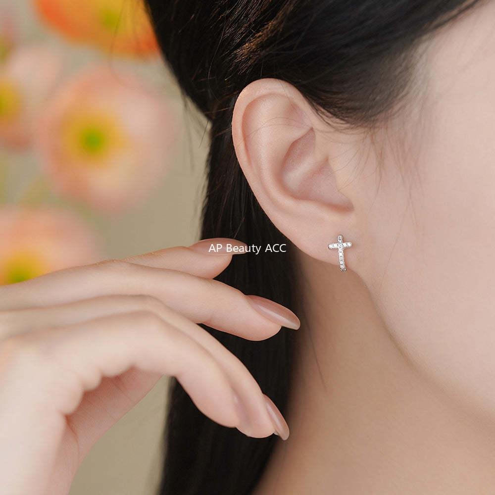 B관 - 999 실버 크로스 십자가 후프 귀걸이 [YC7384E_1] 25.11-4