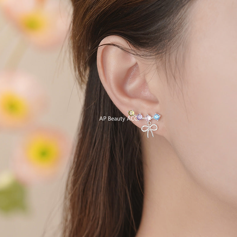 B관 - 925 실버 리본 컬러 큐빅 귀걸이 [YC2033E_2] 25.10-2