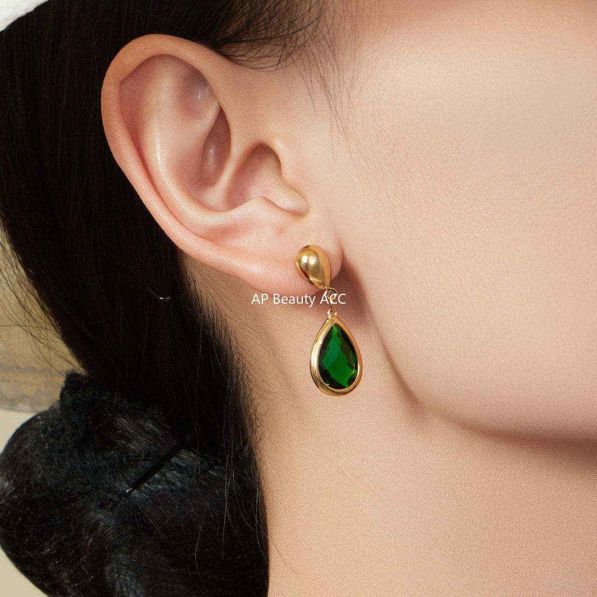 D관 - 스테인리스 스틸 타원형 컷팅 글라스 스톤 18K도금 목걸이 팔찌 귀걸이 [TXP506] 25.12-1