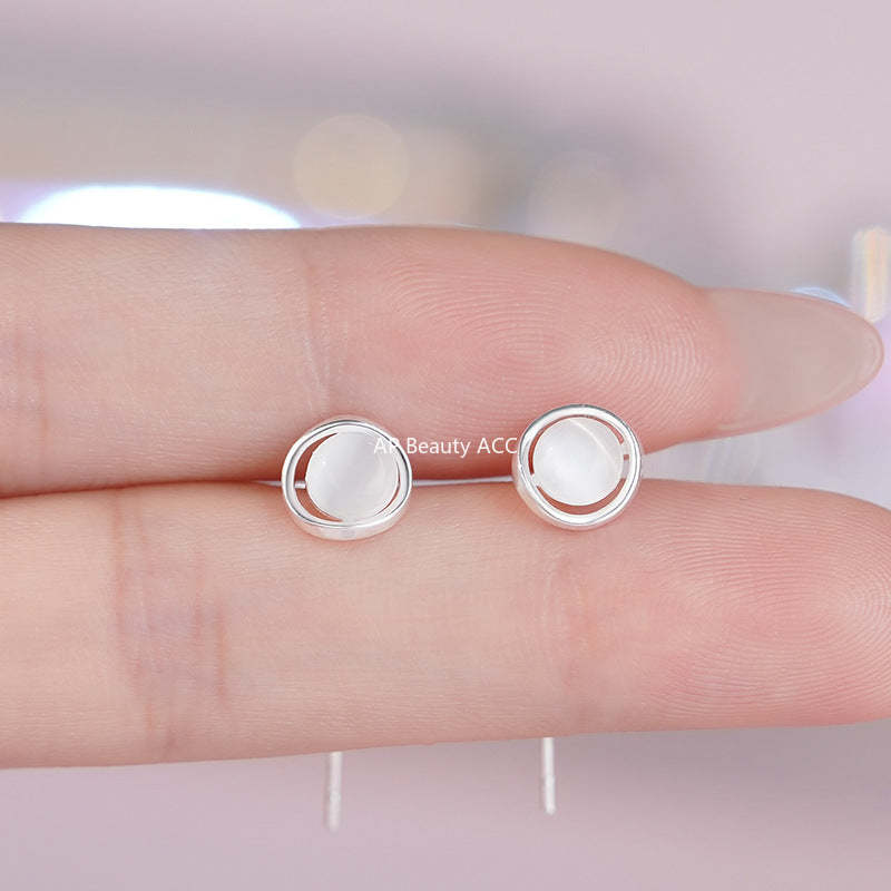 B관 - 999 실버 원형 묘안석 드롭 귀걸이 [YC8417E] 25.10-5