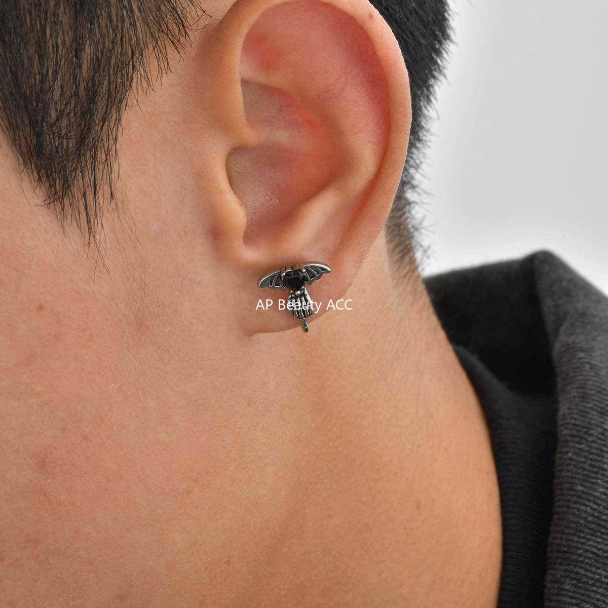 G관 - 스테인리스 스틸 하트 큐빅 날개 피어싱 귀걸이 [ES-769] 25.12-2