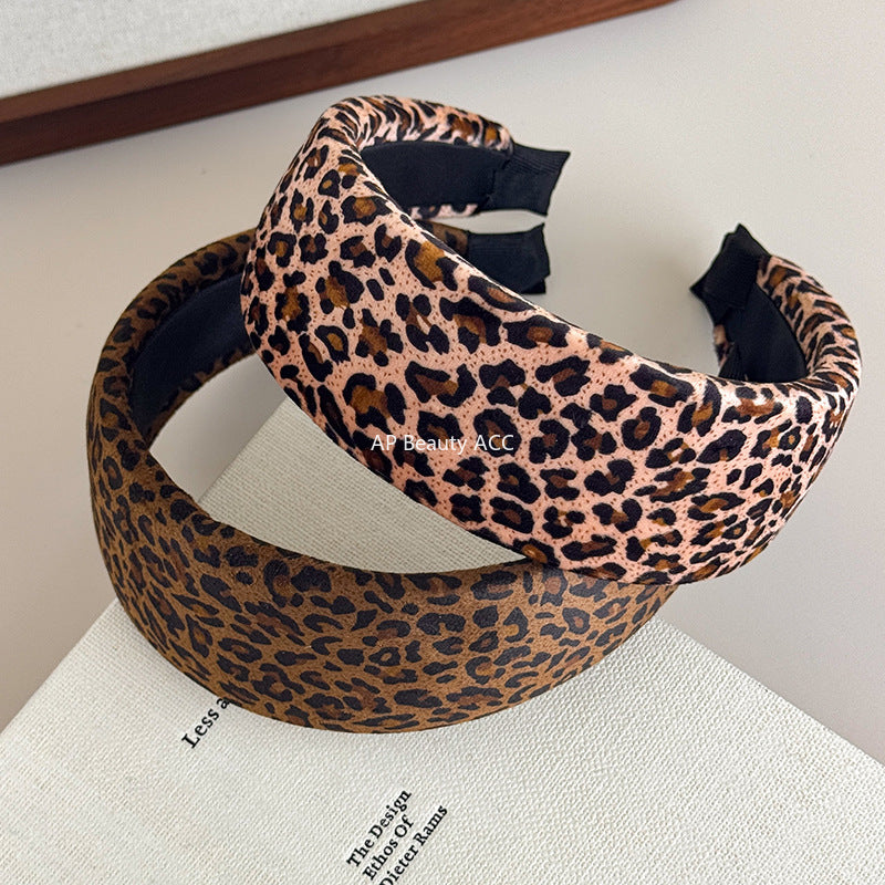 E관 - 스웨이드 호피무늬 패턴 와이드 스펀지 머리띠 [27582] 25.10-3