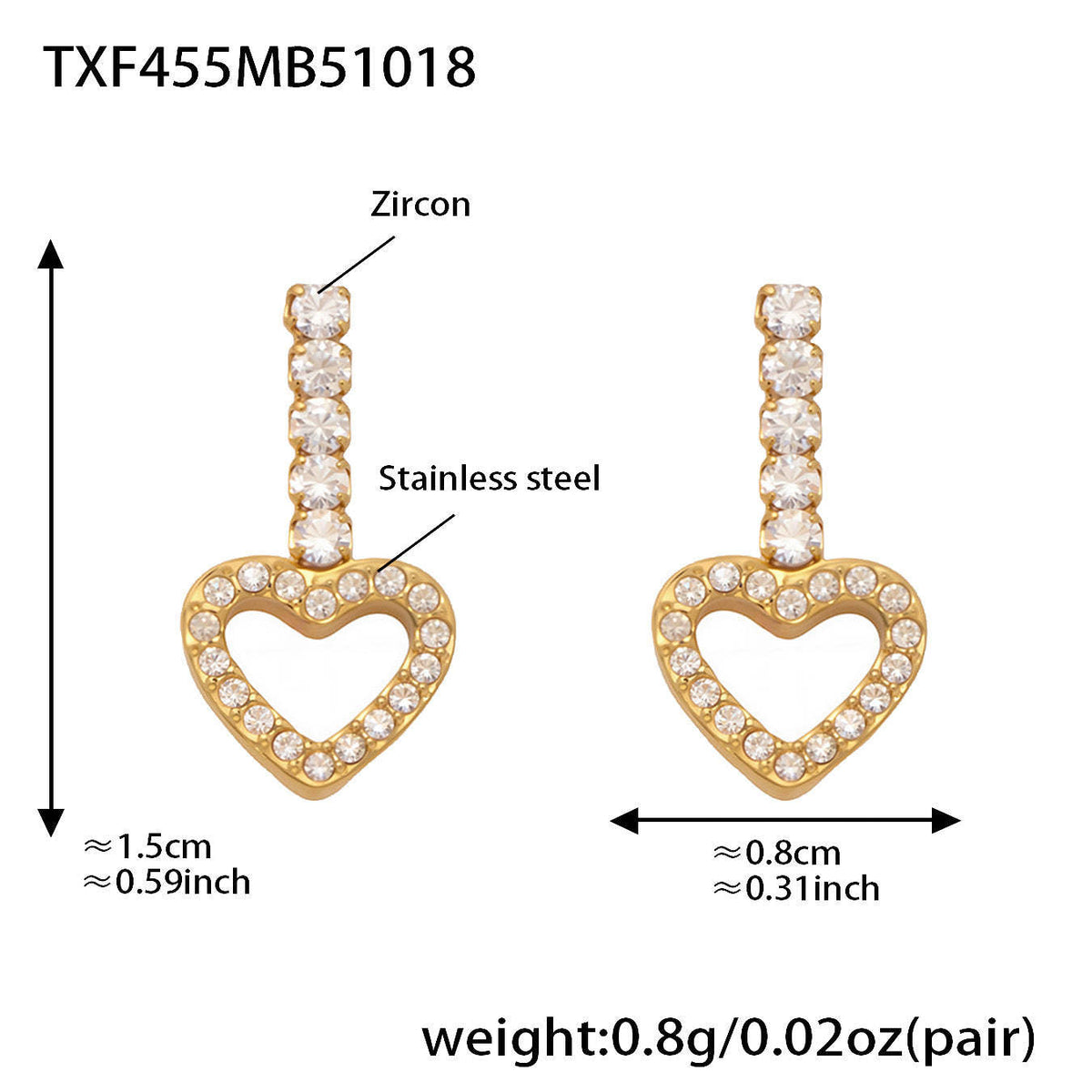 D관 - 스테인리스 스틸 풀큐빅 하트 체인 귀걸이 목걸이 팔찌 [TXP455] 25.10-4