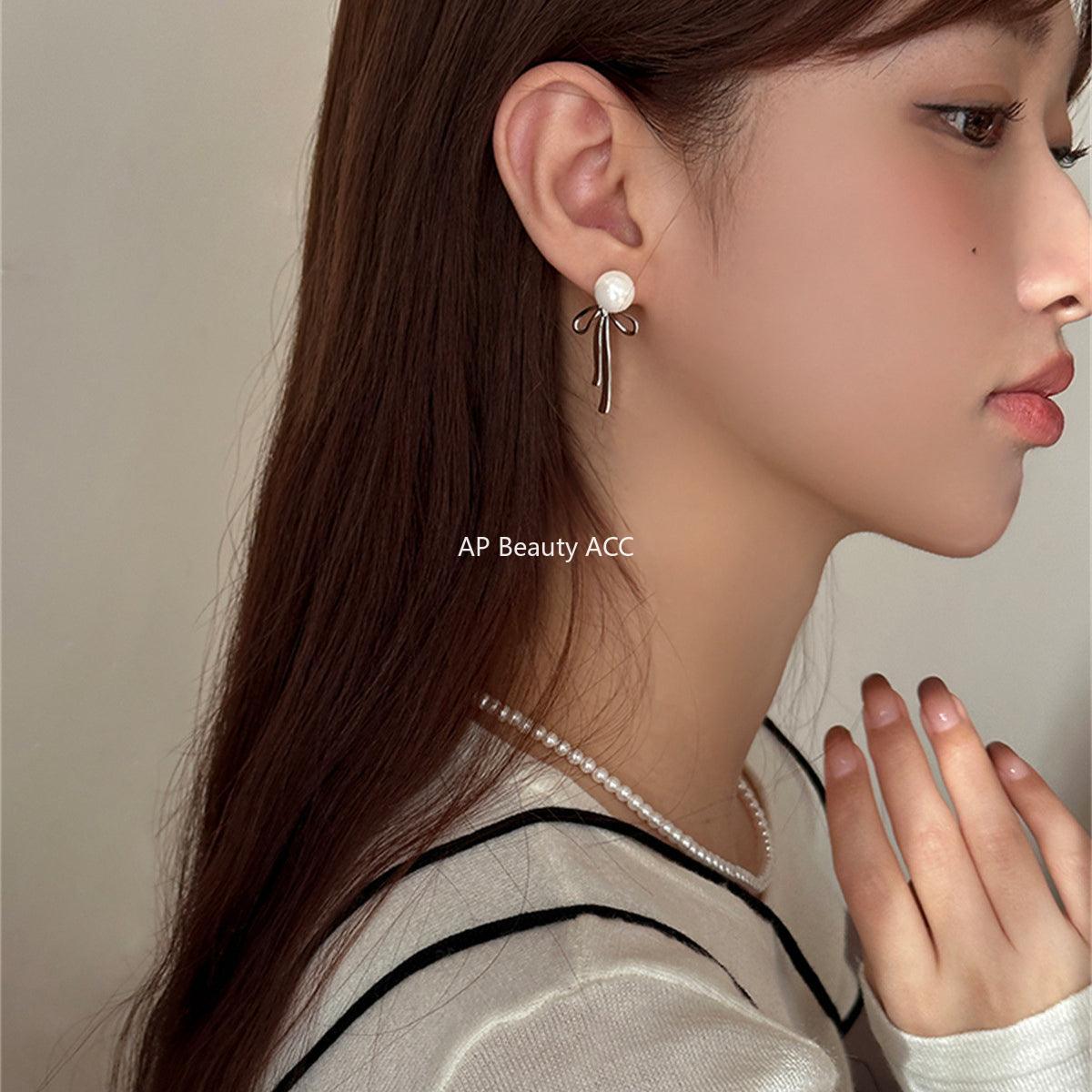 A관 - 925 은침 리본 내추럴 빈티지 진주 귀걸이 [EH-2614] 24.03-1