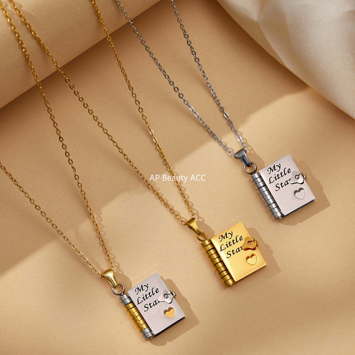 D관 - 스테인리스 스틸 18K 도금 미니 오픈 북 각인 펜던트 목걸이 [RP022] 25.12-3